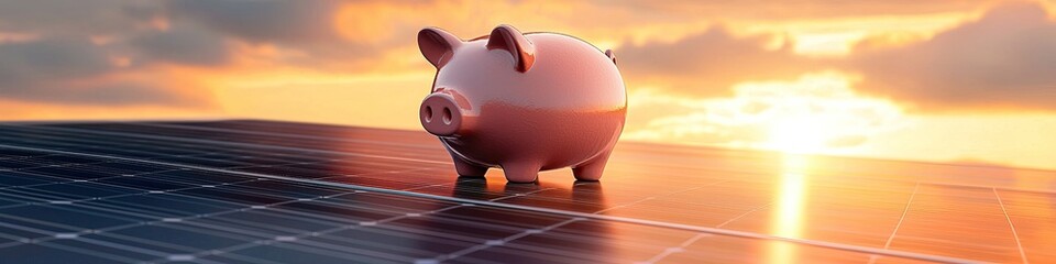 piggy bank on a solar panel. selective focus