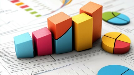 Colorful financial graphs and charts display