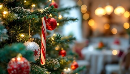 Wall Mural - close-up view of a christmas tree background