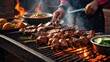 © VFX1988 - Grilled meat and shish barbeque on a skewer cooking on the barbecue outdoors