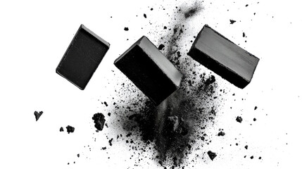 Poster - Explosive Impact of Black Chalk on Clear Background Generative AI