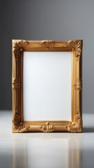 Old antique gold vintage decorative cut out frame with copy space for a photo or image on a clean white background. Stylish classic gold painted, carved patterns