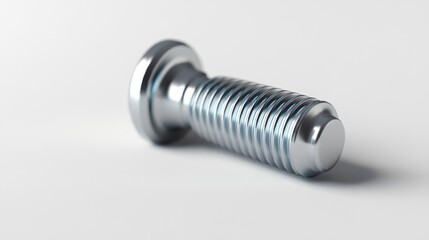 A close-up of a metallic bolt showcasing its threaded design and shiny surface.