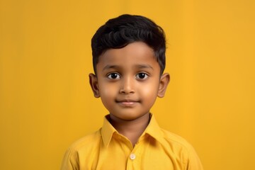 Portrait of a cute indian little boy on a yellow background