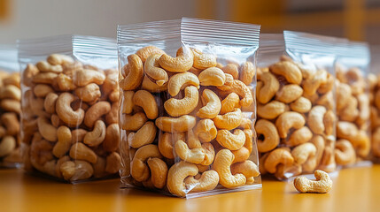 Cashews in a transparent bag