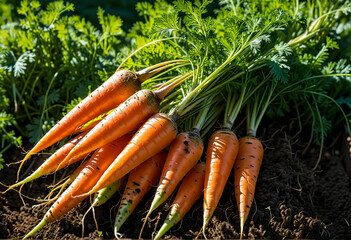 A bunch of fresh carrots straight from the field