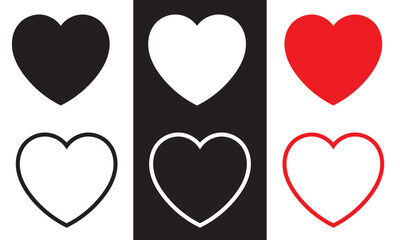 Poster - Heart  icon set.  Vector illustration isolated on white and black background. EPS 10