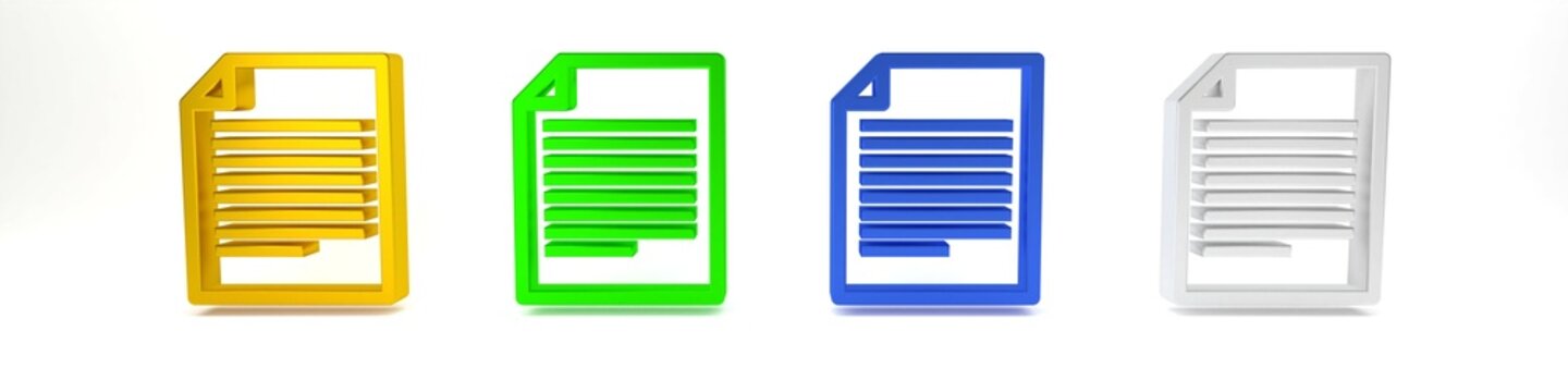 Colorful Document icon isolated on white background. File icon. Checklist icon. Business concept. Minimalism concept. 3D render illustration