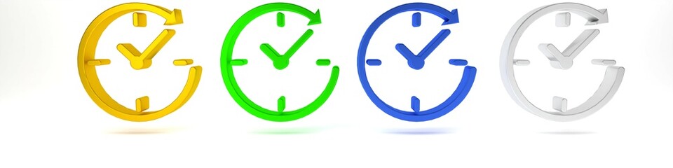 Poster - colorful clock with arrow icon isolated on white background. time symbol. clockwise rotation icon ar