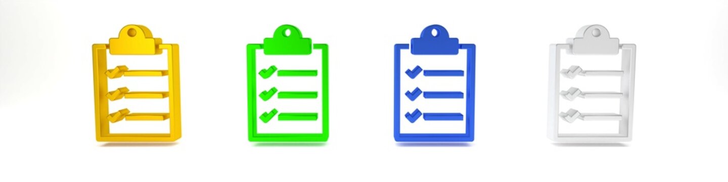 Colorful Clipboard with checklist icon isolated on white background. Minimalism concept. 3D render illustration