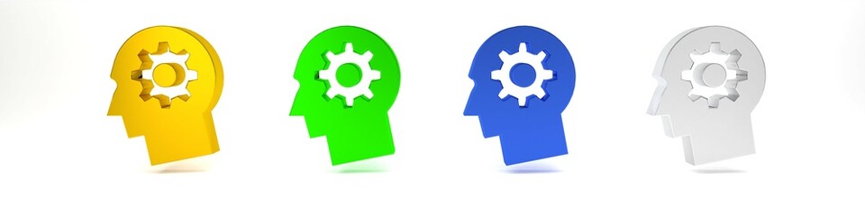 Poster - colorful human head with gear inside icon isolated on white background. artificial intelligence. thi