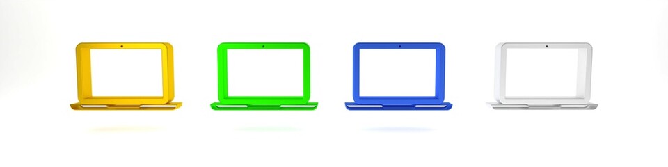 Poster - colorful laptop icon isolated on white background. computer notebook with empty screen sign. minimal