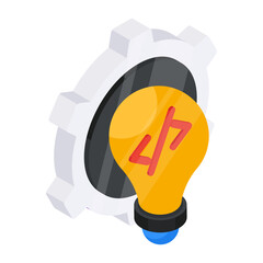 Sticker - Conceptual flat isometric design icon of coding idea

