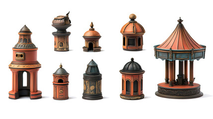 Poster - Colorful Miniature Decorative Structures on Clear Background Generative AI