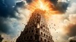 © InfinityVisuals - The Moment the Tower of Babel Begins to Collapse Amid Chaos and Confusion, Symbolizing the Division of Humanity and the Fall of a Grand Biblical Monument
