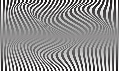 Poster - abstract black and white gradient wave line pattern.