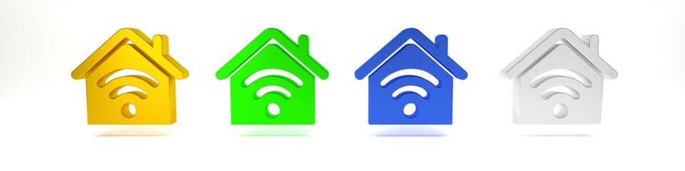 Fototapete - colorful smart home with wi-fi icon isolated on white background. remote control. minimalism concept