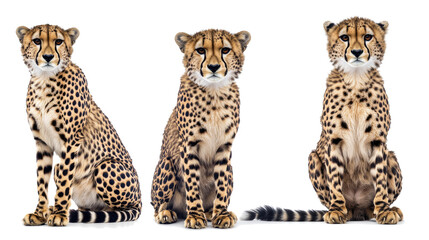Poster - Collection of Cheetahs in Various Sitting Poses on White Background Generative AI