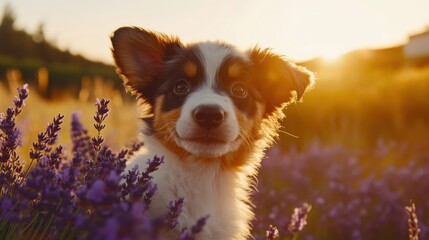 Canvas Print - Puppy in Lavender Field.