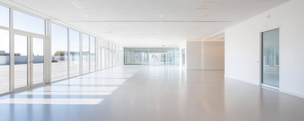 Bright and spacious meeting room with large windows and white ceiling, creating open and airy atmosphere ideal for collaboration and creativity