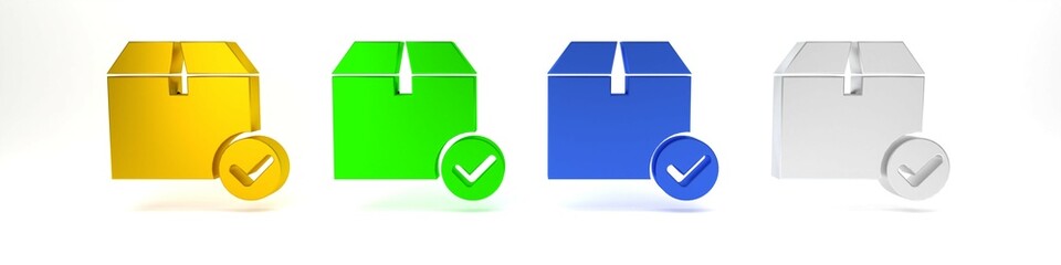 Poster - colorful package box with check mark icon isolated on white background. parcel box with checkmark. a