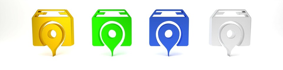 Poster - colorful location with cardboard box icon isolated on white background. delivery services, logistic 