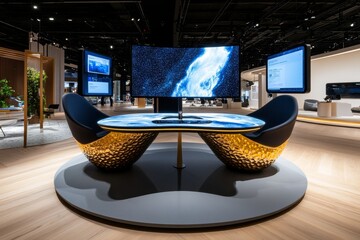 Poster - A holographic workspace setup, with virtual screens floating in the air