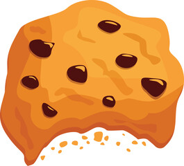 Poster - Cartoon illustration of a melted chocolate chip cookie leaving crumbs, ideal for bakery or confectionery projects