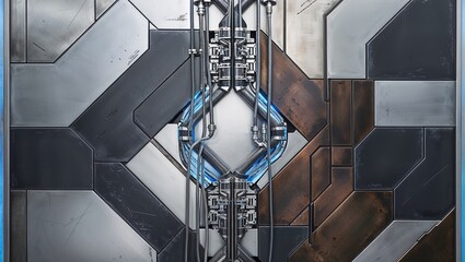 Poster - Futuristic Metal Panel with Blue Pipes - Sci-Fi Background