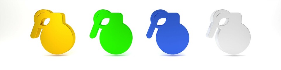 Poster - Colorful Hand grenade icon isolated on white background. Bomb explosion. Minimalism concept. 3D render illustration