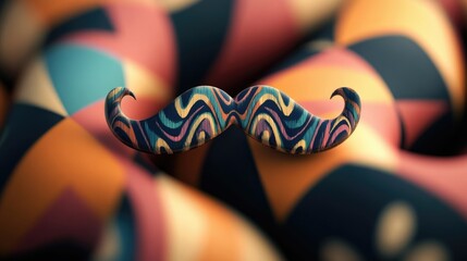 A whimsical mustache icon surrounded by playful patterns, adding a touch of fun