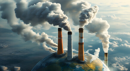 The planet Earth with protruding smoking pipes of industrial enterprises.