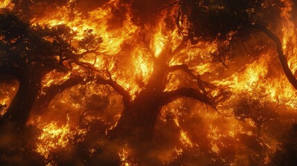 Sticker - Intense flames from a massive forest fire.