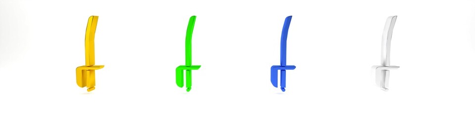 Poster - Colorful Pirate sword icon isolated on white background. Sabre sign. Minimalism concept. 3D render illustration