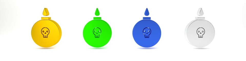 Poster - Colorful Bomb ready to explode icon isolated on white background. Minimalism concept. 3D render illustration