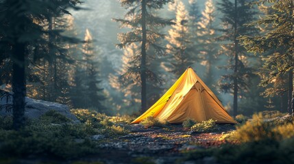 Happy Family Camping in Forest - Joyful Outdoor Adventure, Nature Exploration, and Quality Time Together