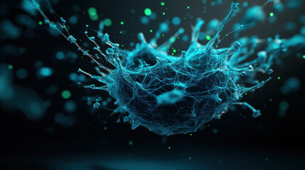 Poster - vibrant 3D representation of blue abstract structure with intricate details and glowing elements
