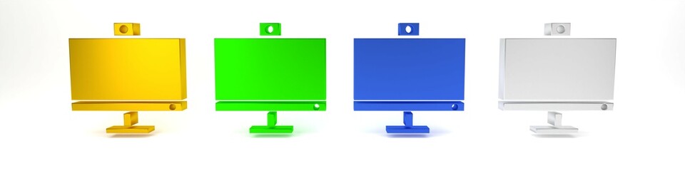 Poster - Colorful Computer monitor icon isolated on white background. PC component sign. Minimalism concept. 3D render illustration