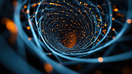Poster - Intricate blue spiral structure with glowing orange lights creates mesmerizing effect