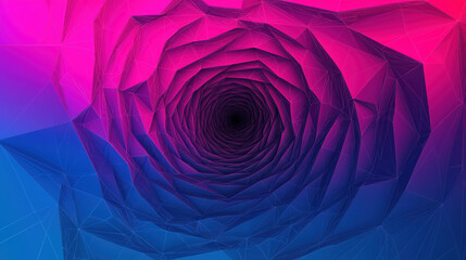 Poster - Vivid spiral polygon design in vibrant pink and blue hues creates mesmerizing effect
