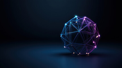 Poster - Elegant 3D polyhedron with glowing lines and lights