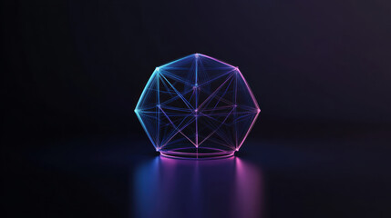 Poster - Elegant glowing polyhedron with intricate lines and vibrant colors