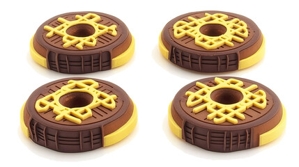Poster - Donut Cutouts in Yellow and Brown on Transparent Background Generative AI