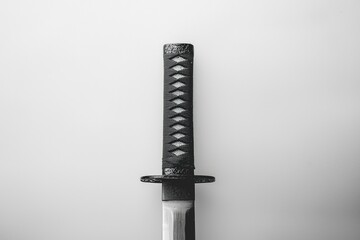 Black Samurai Sword Handle and Blade on a White Background