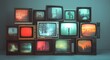 © DesignHubpro - Stacks of old vintage televisions display various nature scenes, representing the evolution and history of television technology over time.