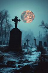 Halloween nightmare cemetery scene