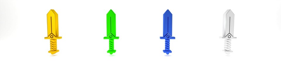 Poster - Colorful Sword for game icon isolated on white background. Minimalism concept. 3D render illustration