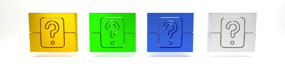 Poster - Colorful Mystery box or random loot box for games icon isolated on white background. Question box. Minimalism concept. 3D render illustration