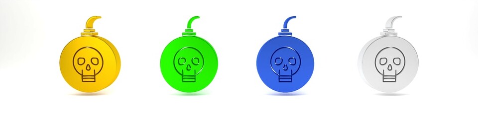 Poster - Colorful Bomb ready to explode icon isolated on white background. Happy Halloween party. Minimalism concept. 3D render illustration