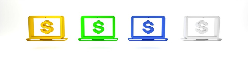Poster - colorful laptop with dollar symbol icon isolated on white background. online shopping concept. econo